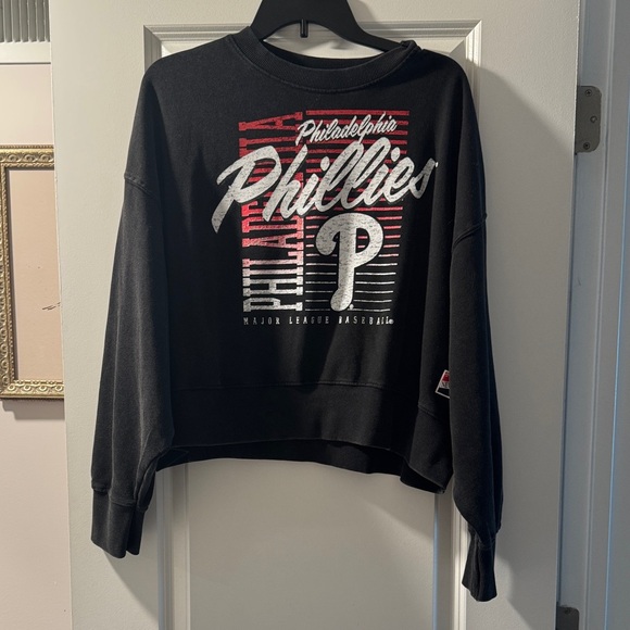 New Era Black and Silver Phillies Women's Crew Neck Sweater - Picture 2 of 4